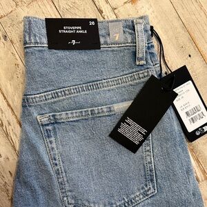 7 For All Mankind Light Blue Stovepipe Straight Ankle Jeans